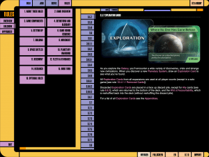 LCARS interface for a rulebook of a boardgame in landscape for desktop browsers. The left-hand menu is in two columns.