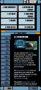 LCARS interface for a rulebook of a boardgame in portrait for large smartphones which shows the left-hand menu on top in multiple columns