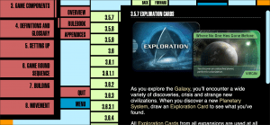 LCARS interface for a rulebook of a boardgame in landscape for small smartphones is without surrounding decoration and the application menu is not directly visible anymore