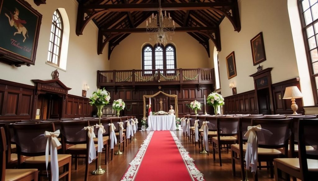 Highbury Hall decorated for an Asian wedding ceremony with affordable elegance