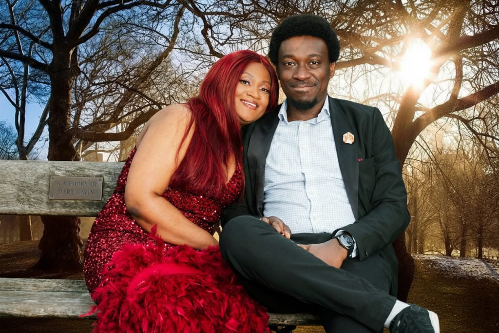 Couple enjoying a romantic moment outdoors.