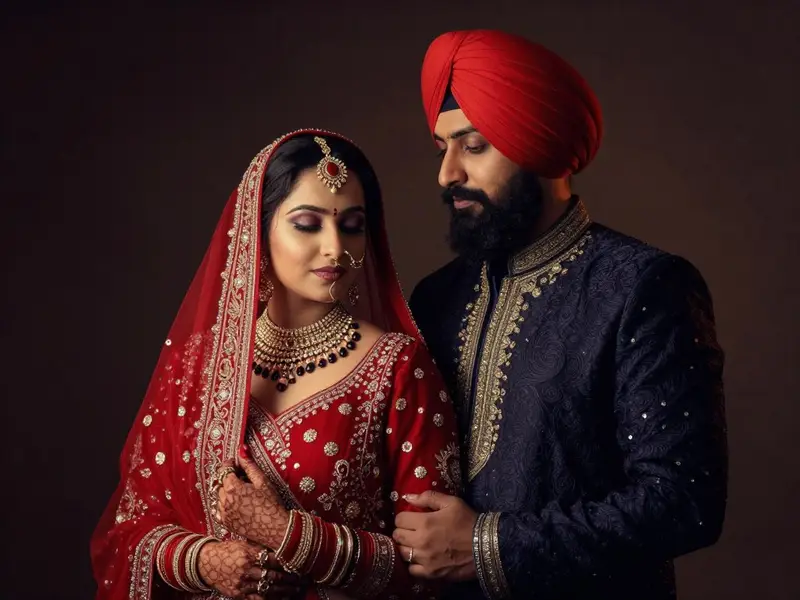 Sikh Wedding Photographer Birmingham capturing a couple's portrait with creative lighting