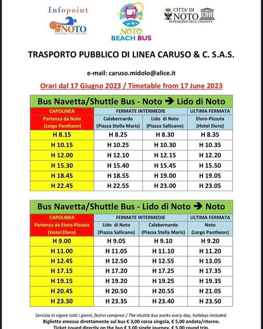 Attivazione servizio navetta Noto-Lido di Noto 2023