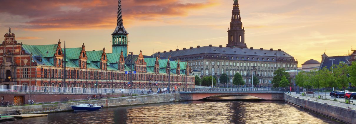 The danish Parliament at sunset