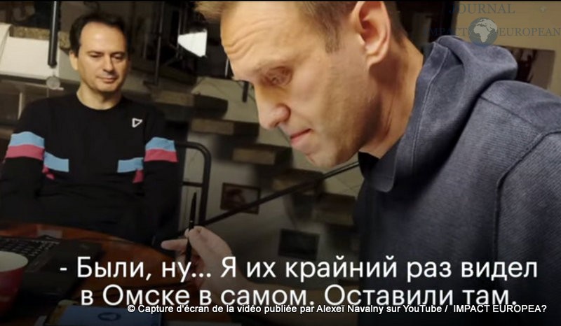 Capture d'écran de la vidéo publiée par Alexeï Navalny sur YouTube. A gauche - Christo Grozev, expert du site anglais d'investigation Bellingcat.