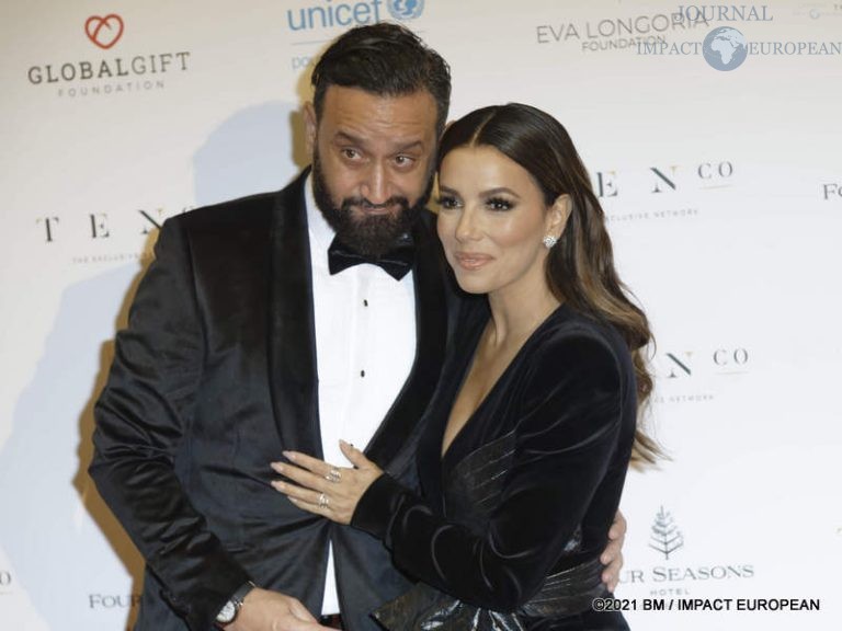 Cyril Hanouna et Eva Longoria lors de la 10ème édition du Global Gift Gala au Four Seasons Hotel George V à Paris