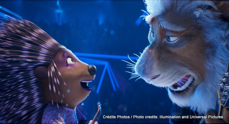 (from left) Ash (Scarlett Johansson) and Clay Calloway (Bono) in Illumination’s Sing 2, written and directed by Garth Jennings.