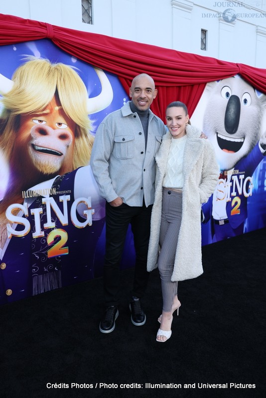 Executive Music Producer Harvey Mason Jr. and Jeannine Sharp attend as Illumination and Universal Pictures celebrate the Premiere of SING 2 at the Greek Theater in Los Angeles, CA on Sunday, December 12, 2021(Photo: Mark Von Holden/ABImages)