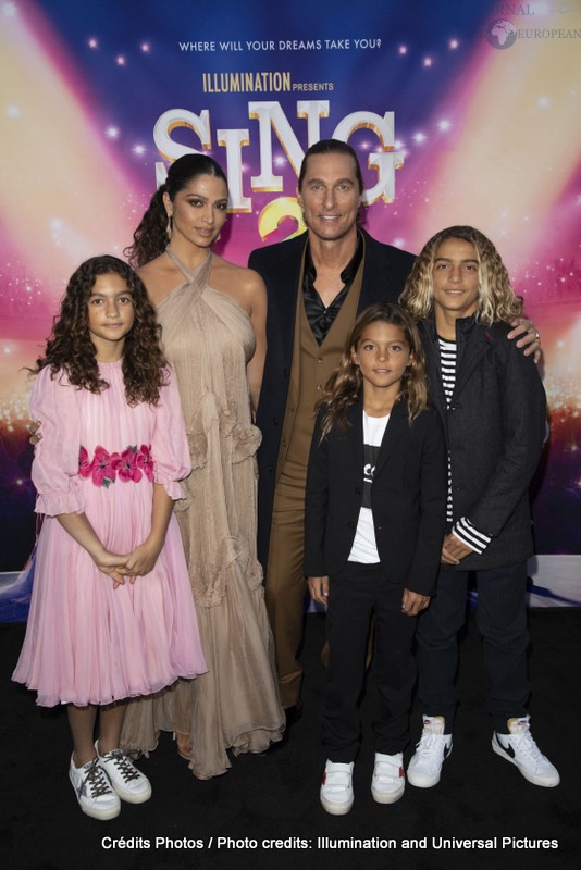 Vida McConaughey, Camila Alves and Matthew McConaughey, Livingston McConaughey and Levi McConaughey attend as Illumination and Universal Pictures celebrate the Premiere of SING 2 at the Greek Theater in Los Angeles, CA on Sunday, December 12, 2021

(Photo: Alex J. Berliner/ABImages)