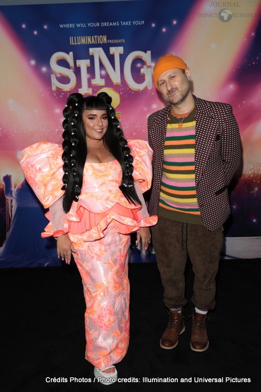 Jarina De Marco and Sam Spiegel attend as Illumination and Universal Pictures celebrate the Premiere of SING 2 at the Greek Theater in Los Angeles, CA on Sunday, December 12, 2021(Photo: Alex J. Berliner/ABImages)