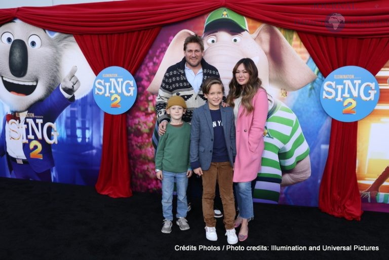 Curtis Stone, Lindsay Price, Emerson Spencer and Hudson Stone attend as Illumination and Universal Pictures celebrate the Premiere of SING 2 at the Greek Theater in Los Angeles, CA on Sunday, December 12, 2021(Photo: Mark Von Holden/ABImages)