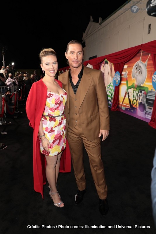 Scarlett Johansson and Matthew McConaughey attend as Illumination and Universal Pictures celebrate the Premiere of SING 2 at the Greek Theater in Los Angeles, CA on Sunday, December 12, 2021(Photo: Alex J. Berliner/ABImages)