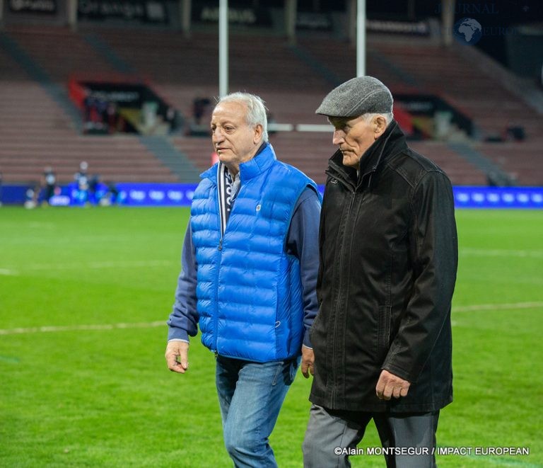 Bernard Sarrazain , Président du TO  en compagnie de Georges Aillères , figure du rugby à XIII Toulousain