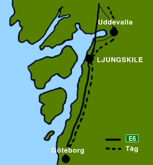 Karta över Göteborg–Ljungskile–Uddevalla