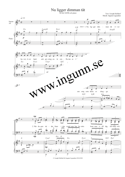 Nu ligger dimman tät - SATB & piano