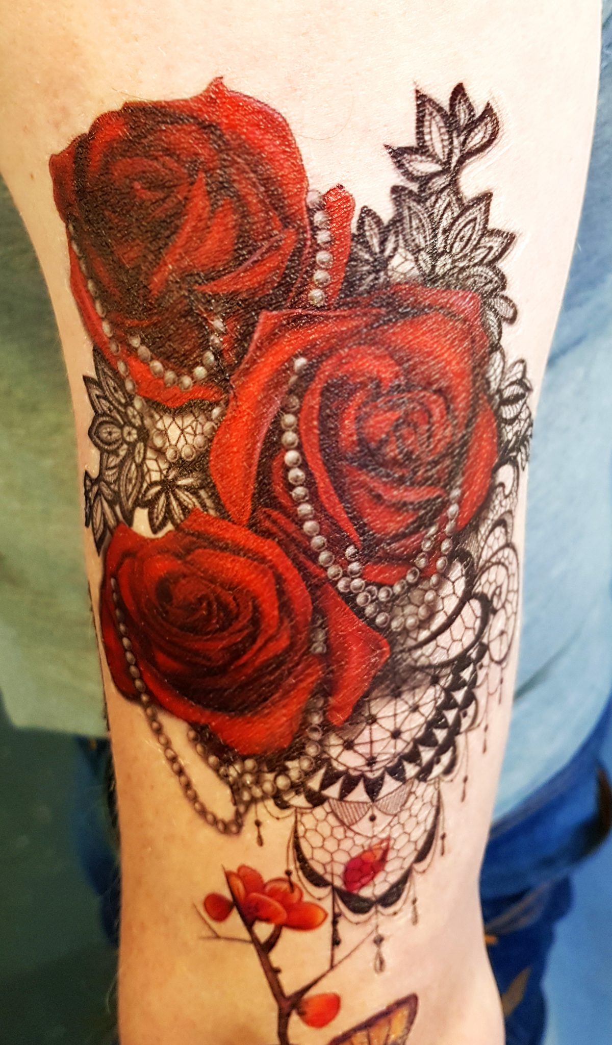 3 x Realistic rose with lace tattoo design digital download   TattooDesignStock