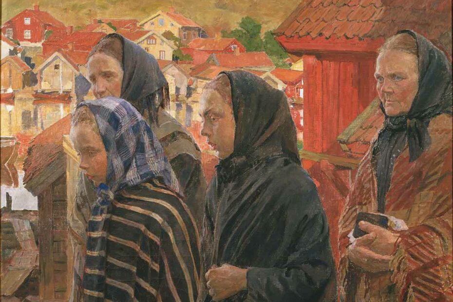 En målning av den svenske konstnären Carl Wilhelmson. Kvinnorna är porträtterade år 1899 när de är på hemväg från kyrkan. Sina hår döljer de med en sjal (hijab).