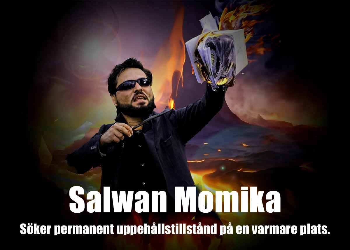 Salwan Momika bränner en koran på en plats som påminner om helvetet.