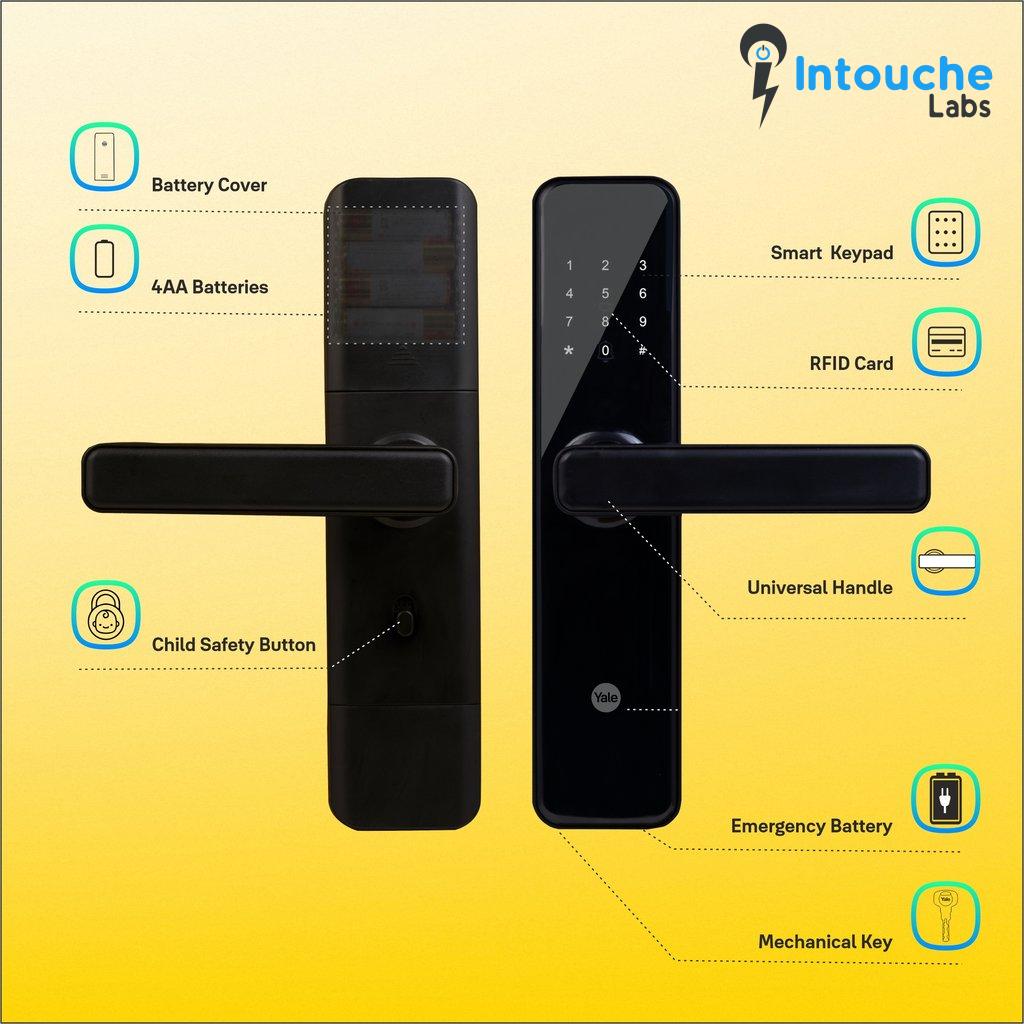 YDME50Pro Smart Door Lock, Black, PIN, RFID, Manual Key Access - Image 3