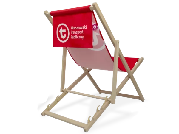 Strandstol med logo og ekstra reklameplads på bagsiden