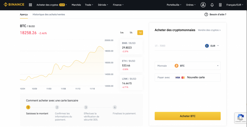 Binance - Acheter des cryptomonnaies par carte de crédit