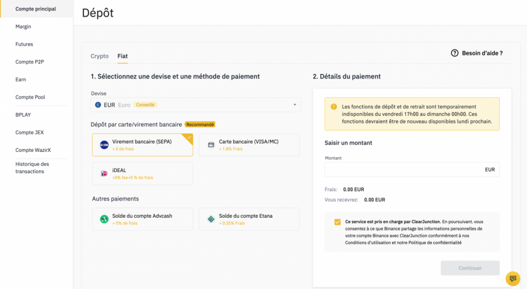 Binance - Déposer des fonds (Suite) 