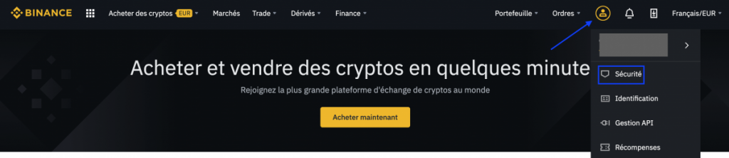 Binance - Sécurisation de compte