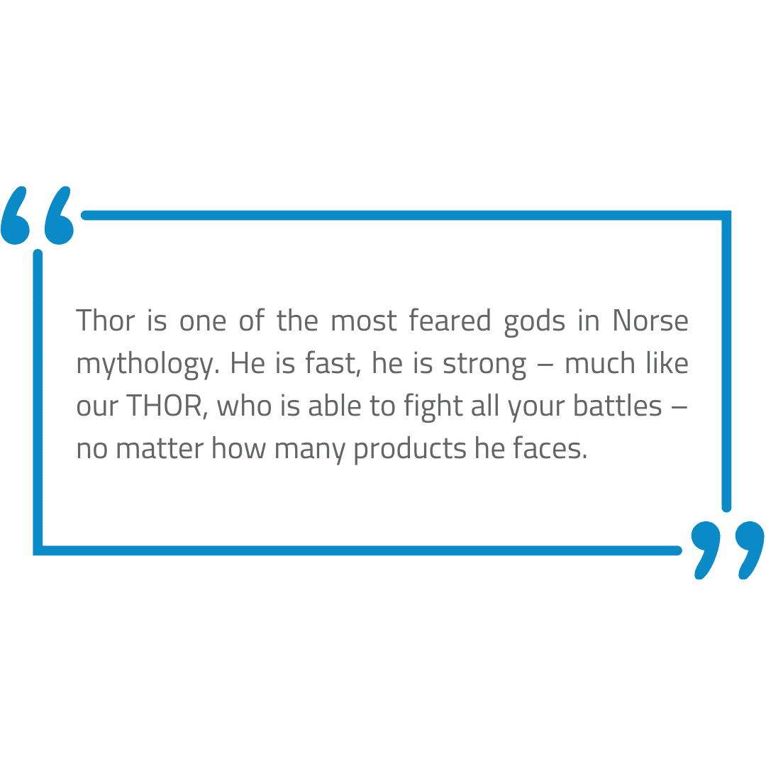 Thor is one of the most feared gods in Norse mythology. He is fast, he is strong - much like our Thor, who is able to fight all your battles - no matter how many products he faces.