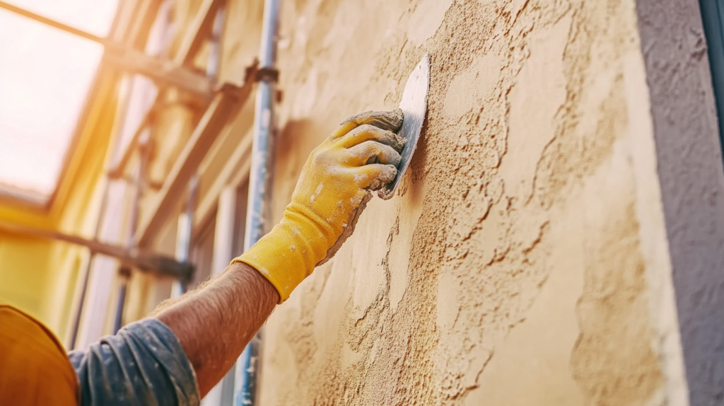 professionnel qui applique du crépi