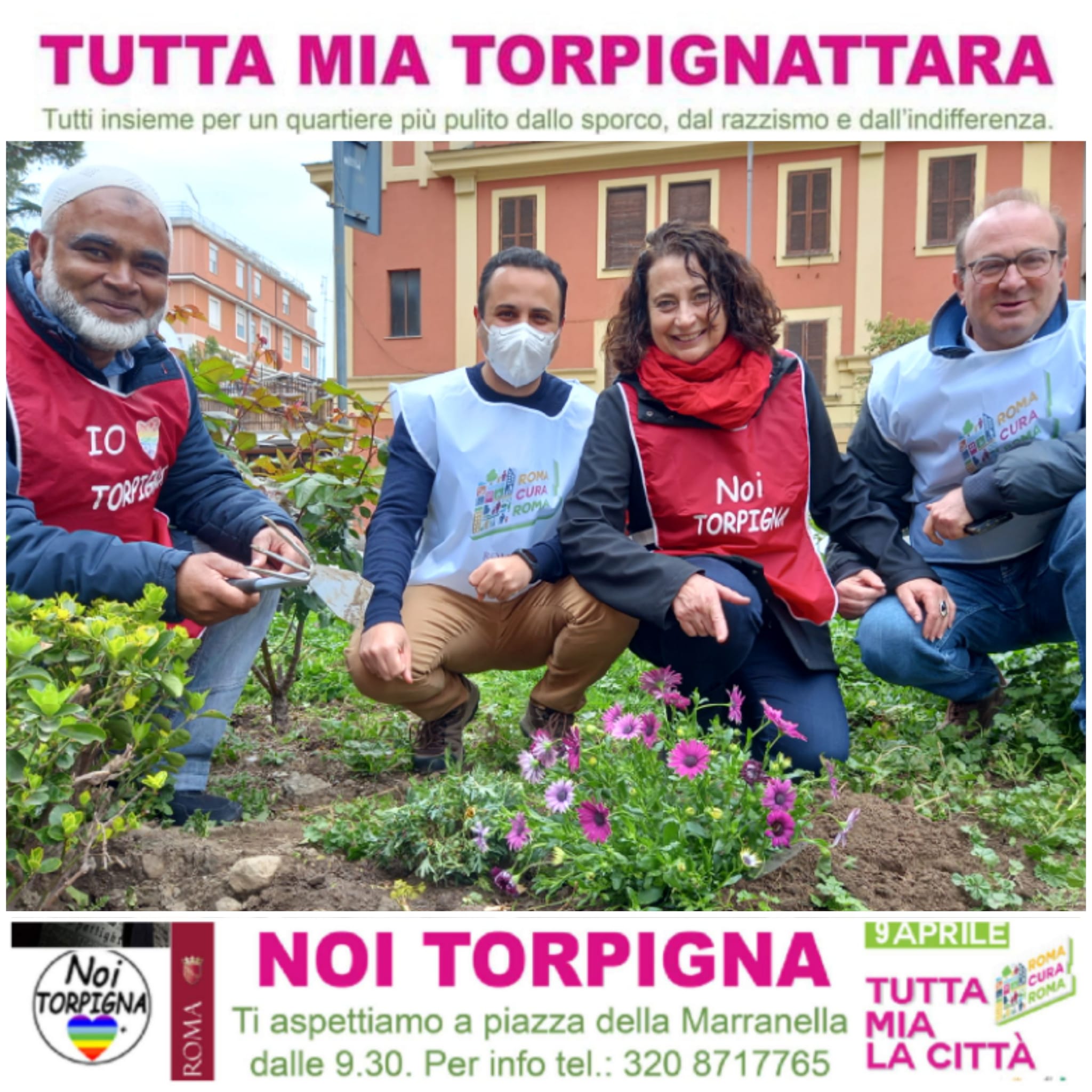 Sindaco di Roma Capitale on. Roberto Gultieri,  presidente del Roma Municipio on.Mauro Caliste insieme presidente dell’Associazione Italbangla Sig. Shah Mohammed Taifur Rahman in una iniziativa di sensibilizzazione civica della pulizia decoro urbano e ambiente in quartiere di Roma Centocelle Parco di Maria Teresa di Calcutta il 9 aprile  2022.