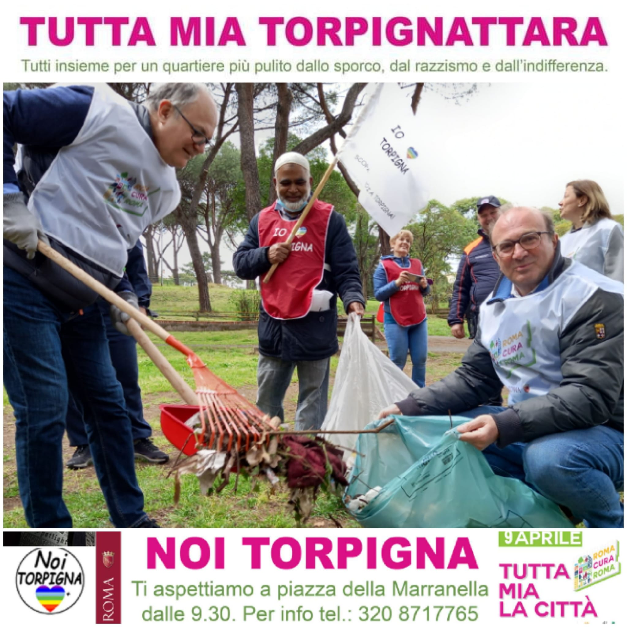 Sindaco di Roma Capitale on. Roberto Gultieri,  presidente del Roma Municipio on.Mauro Caliste insieme presidente dell’Associazione Italbangla Sig. Shah Mohammed Taifur Rahman in una iniziativa di sensibilizzazione civica della pulizia decoro urbano e ambiente in quartiere di Roma Centocelle Parco di Maria Teresa di Calcutta il 9 aprile  2022.