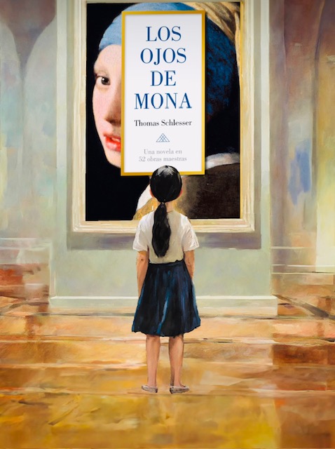 Mona delante de la portada de los ojos de Mona de Thomas Schlesser, (Editorial Lumen)