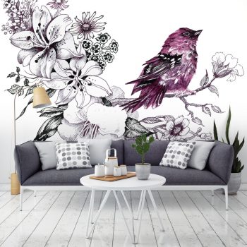 Vogel en bloemen aquarel