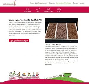 Website over biologische speltpast met iconen en illustraties