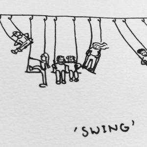 Inktober thema Swing over schommelende kinderen