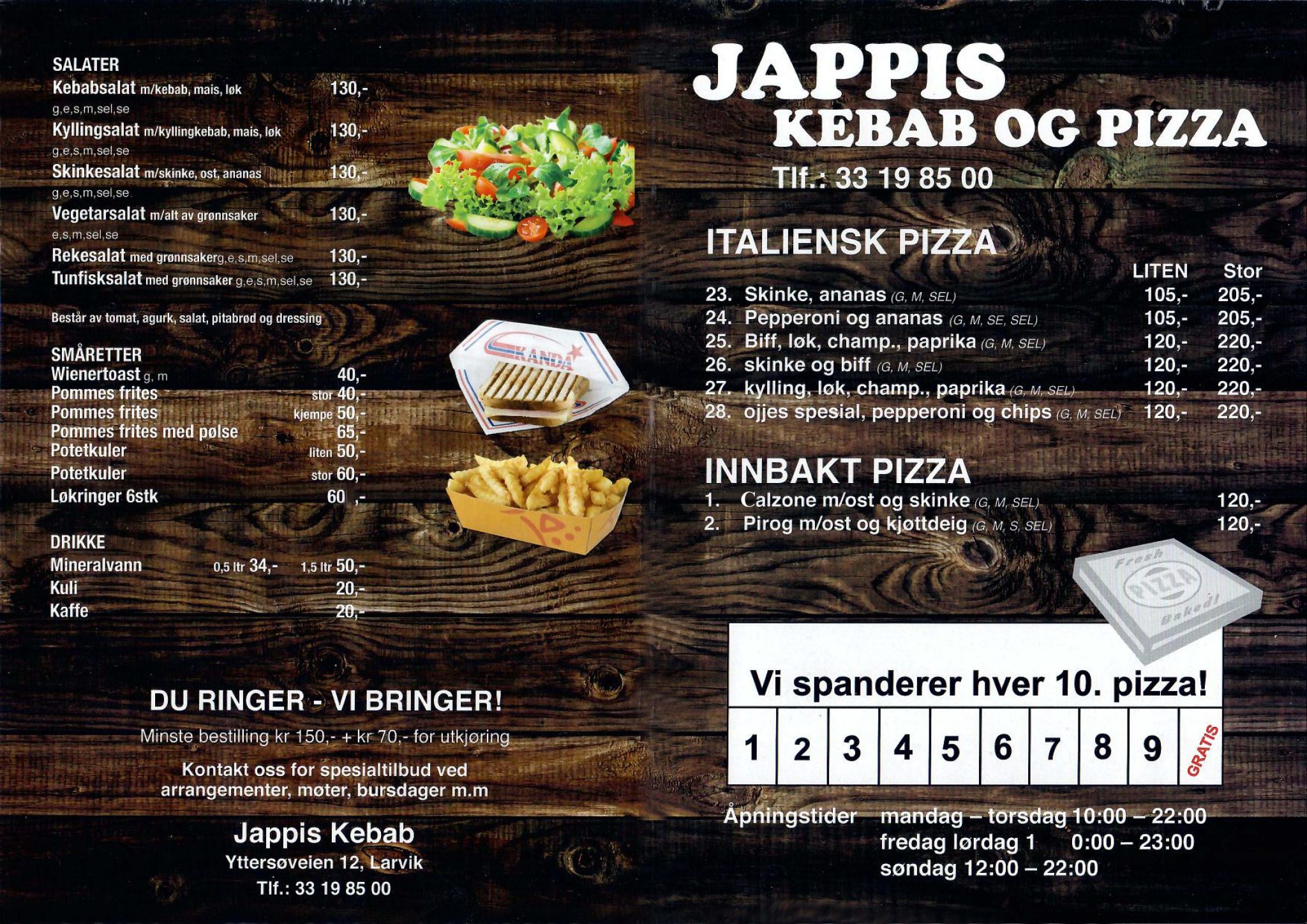 Meny – Jappis Kebab og Pizza, Larvik