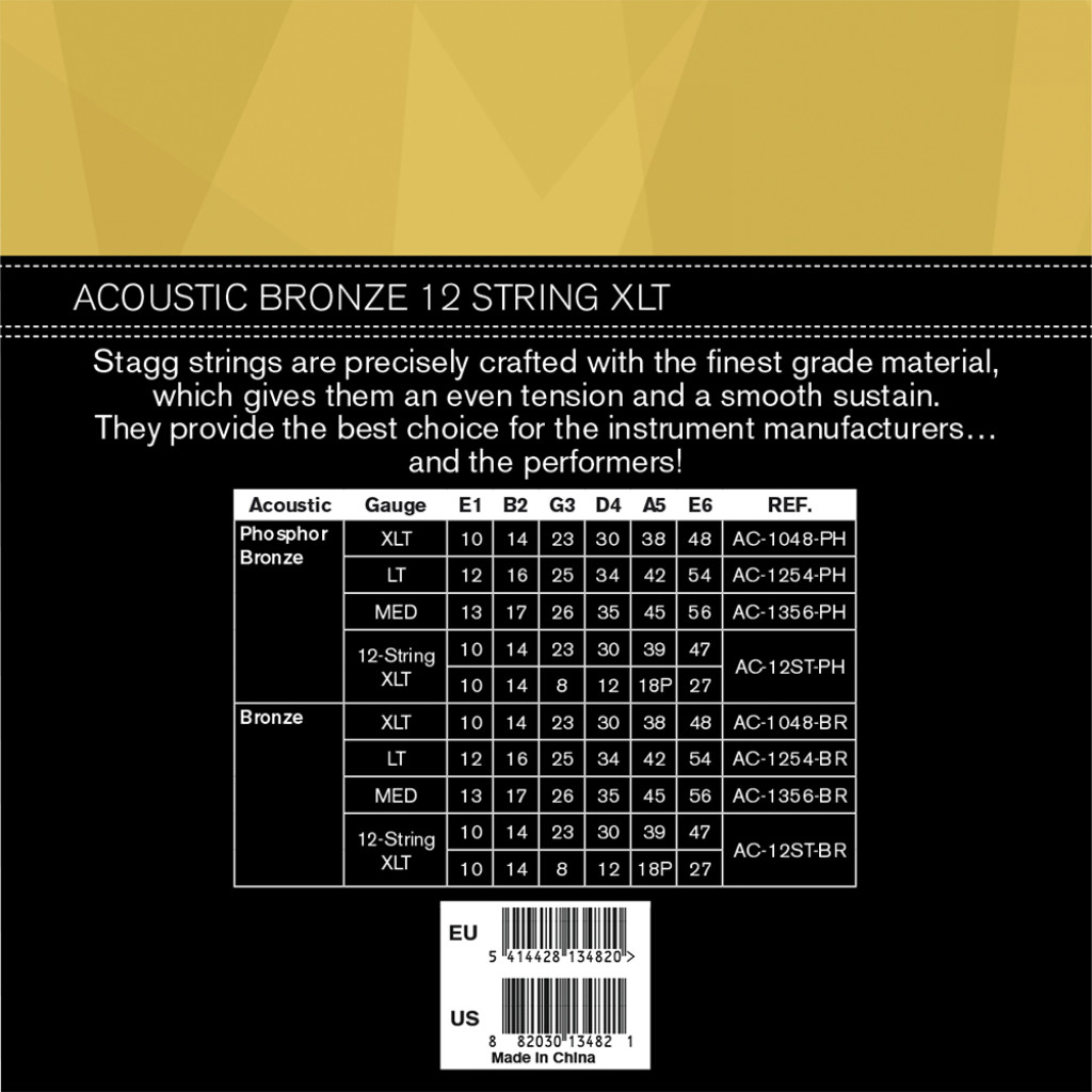 STAGG XLT Bronssträngar till 12-strängad akustisk gitarr – Extra light – JD  music