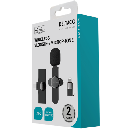 DELTACO VLOG-100 Trådlös vlogg-mikrofon, USB-C/Lightning