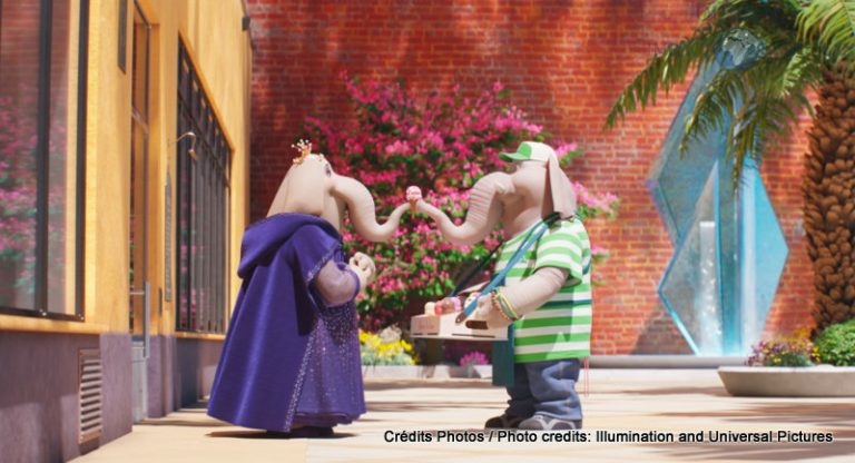 (from left) Meena (Tori Kelly) and Alfonso (Pharrell Williams) in Illumination’s Sing 2, written and directed by Garth Jennings.