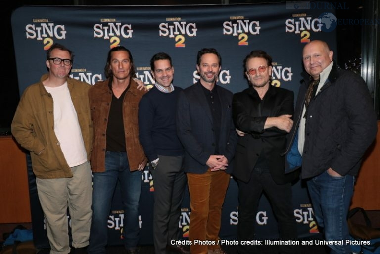 Garth Jennings, Mathew McConaughey, Dave Karger, Nick Kroll, Bono and Chris Meledandri attend as Illumination and Universal Pictures celebrate a Special Screening of SING 2 at the DGA in Los Angeles, CA on Friday, December 10, 2021.(Photo: Alex J. Berliner/ABImages)