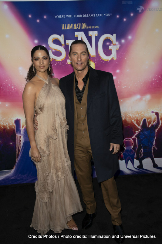 Camila Alves and Matthew McConaughey attend as Illumination and Universal Pictures celebrate the Premiere of SING 2 at the Greek Theater in Los Angeles, CA on Sunday, December 12, 2021(Photo: Alex J. Berliner/ABImages)