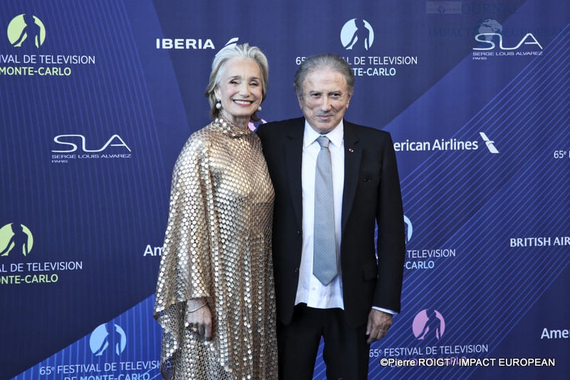 Kristin Scott Thomas et  Michel Drucker, invitée prestigieuse du 65 e Festival de télévision de Monte-Carlo.