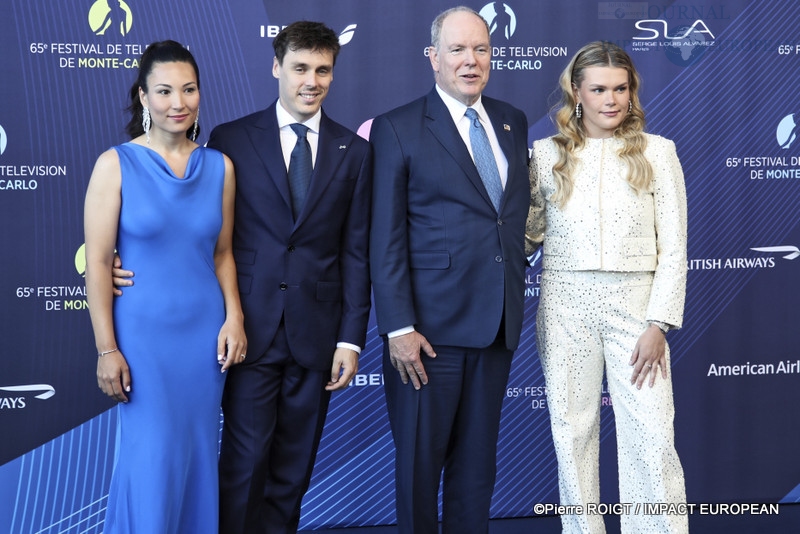 Marie l'épouse et Louis Ducruet, le fils de la princesse Stéphanie,  Albert II de Monaco et Camille Gottlieb à la 65 e édition du Festival de Télévision de Monte-Carlo, le 12 juin 2026.