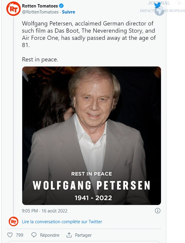 Wolfgang Petersen, le réalisateur de  « L’Histoire sans fin » et « d’Air Force One »  décède à l’âge de 81 ans