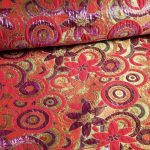 Brokaat bloem multicolor rood/lurex paars