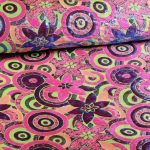 Brokaat bloem multicolor Lime / Lurex paars