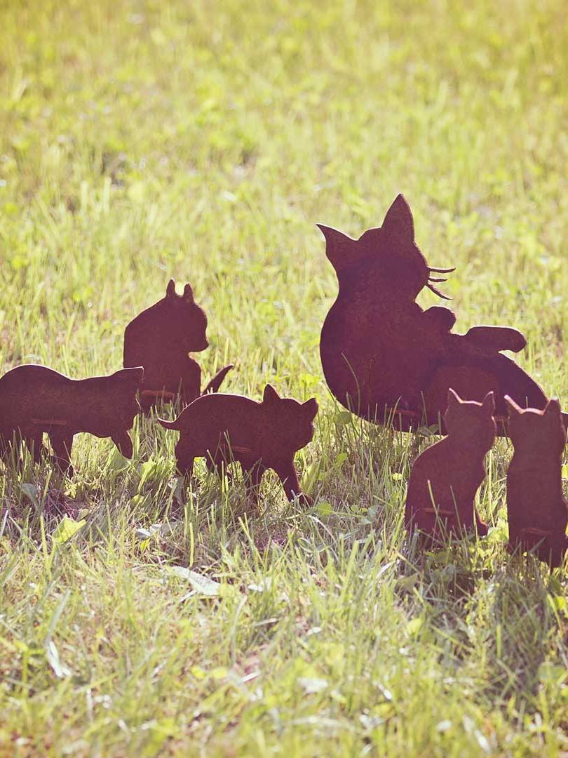 silhouet kat poes met kittens tuindecoratie staal metaal