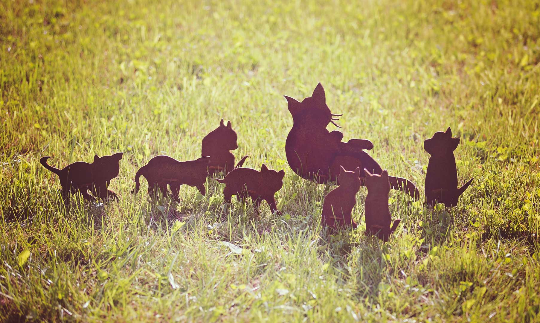 silhouet kat poes met kittens tuindecoratie staal metaal