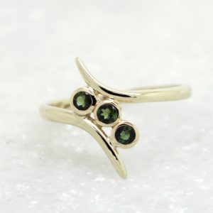 3 stones green tourmaline ring