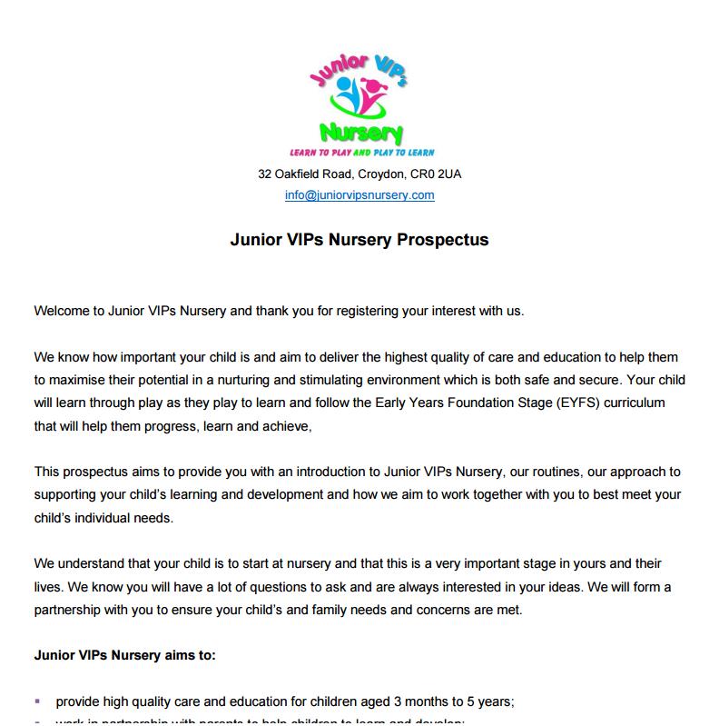 Early years setting prospectus